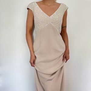 Sequin Beaded Cap Sleeve V-Neck Stunning Evening Gown